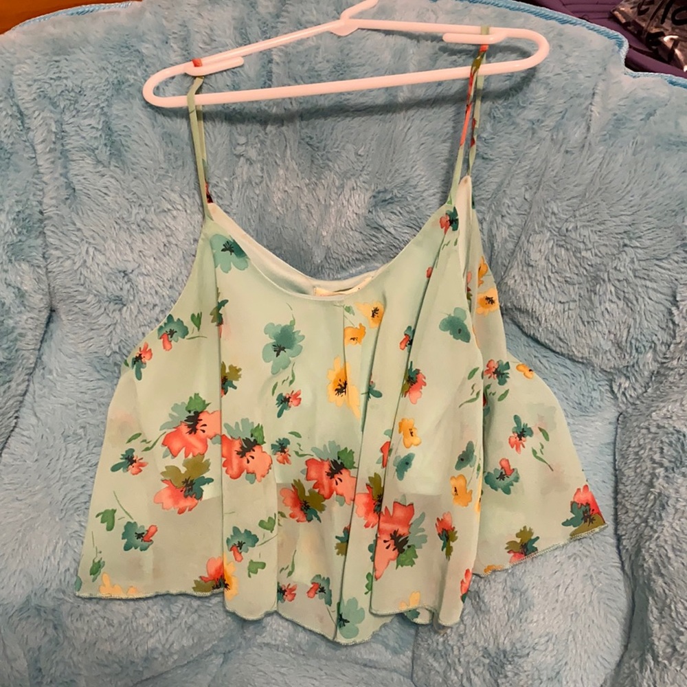 Flowy light green floral crop top